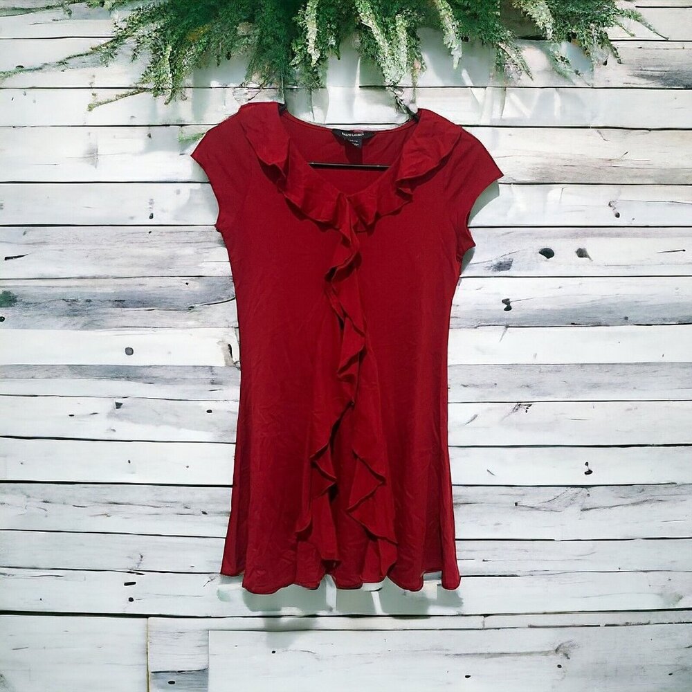 Ralph Lauren Girls Size Large (12/14) Red Pullover Polo Dress Ruffled Casual